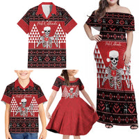 Personalized Hawaii Skull Christmas Family Matching Off Shoulder Maxi Dress and Hawaiian Shirt Mele Kalikimaka Hawaiian Kakau LT14 - Polynesian Pride