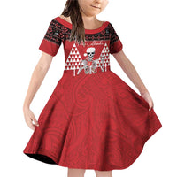 Personalized Hawaii Skull Christmas Family Matching Off Shoulder Short Dress and Hawaiian Shirt Mele Kalikimaka Hawaiian Kakau LT14 Daughter's Dress Red - Polynesian Pride
