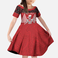 Personalized Hawaii Skull Christmas Family Matching Puletasi and Hawaiian Shirt Mele Kalikimaka Hawaiian Kakau LT14 Daughter's Dress Red - Polynesian Pride