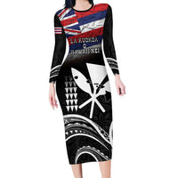Hawaii Independence Day Family Matching Long Sleeve Bodycon Dress and Hawaiian Shirt La Kuokoa - Happy 28th November LT14 Mom's Dress Black - Polynesian Pride