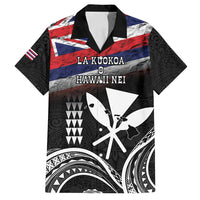 Hawaii Independence Day Family Matching Off Shoulder Maxi Dress and Hawaiian Shirt La Kuokoa - Happy 28th November LT14 Dad's Shirt - Short Sleeve Black - Polynesian Pride