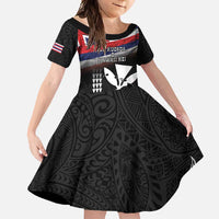 Hawaii Independence Day Family Matching Short Sleeve Bodycon Dress and Hawaiian Shirt La Kuokoa - Happy 28th November LT14 Daughter's Dress Black - Polynesian Pride