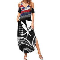 Hawaii Independence Day Family Matching Summer Maxi Dress and Hawaiian Shirt La Kuokoa - Happy 28th November LT14 Mom's Dress Black - Polynesian Pride