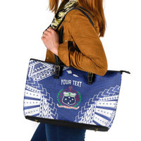 Toa Samoa Rugby Custom Leather Tote Bag Go Champions Pacific Samoan Pattern - Polynesian Pride