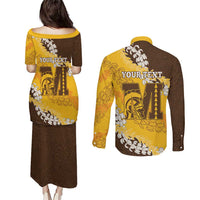 Personalized Mililani Hawaii High School Couples Matching Puletasi and Long Sleeve Button Shirt Puakenikeni Lei Hawaiian Pattern - Polynesian Pride