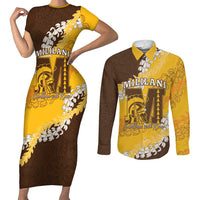Personalized Mililani Hawaii High School Couples Matching Short Sleeve Bodycon Dress and Long Sleeve Button Shirt Puakenikeni Lei Hawaiian Pattern - Polynesian Pride