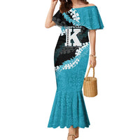 Personalized Kapolei Hawaii High School Family Matching Mermaid Dress and Hawaiian Shirt Puakenikeni Lei Hawaiian Pattern LT14 Mom's Dress Teal - Polynesian Pride