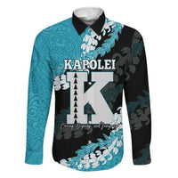 Personalized Kapolei Hawaii High School Family Matching Tank Maxi Dress and Hawaiian Shirt Puakenikeni Lei Hawaiian Pattern LT14 Dad's Shirt - Long Sleeve Teal - Polynesian Pride