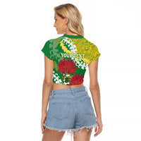 Personalized Leilehua Hawaii High School Raglan Cropped T Shirt Puakenikeni Lei Hawaiian Pattern - Polynesian Pride
