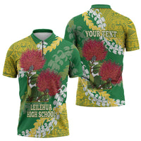 Personalized Leilehua Hawaii High School Zipper Polo Shirt Puakenikeni Lei Hawaiian Pattern - Polynesian Pride