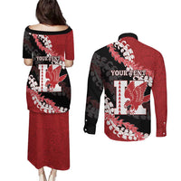 Personalized Kalani Hawaii High School Couples Matching Puletasi and Long Sleeve Button Shirt Puakenikeni Lei Hawaiian Pattern - Polynesian Pride