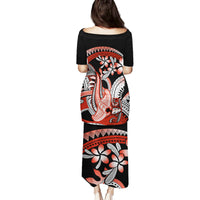 Red Polynesian Family Matching Puletasi and Hawaiian Shirt Hammerhead Shark Tattoo Royal Plumeria Gradient Vibes LT14 - Polynesian Pride