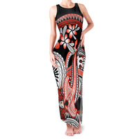 Red Polynesian Family Matching Tank Maxi Dress and Hawaiian Shirt Hammerhead Shark Tattoo Royal Plumeria Gradient Vibes LT14 Mom's Dress Red - Polynesian Pride