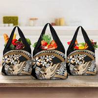 Gold Polynesian Hammerhead Shark Tattoo Grocery Bag Royal Plumeria Gradient Vibes
