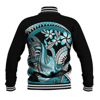 Turquoise Polynesian Hammerhead Shark Tattoo Baseball Jacket Royal Plumeria Gradient Vibes LT14 - Polynesian Pride