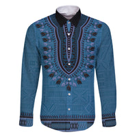 Blue African Dashiki With Fijian Tapa Pattern Family Matching Off The Shoulder Long Sleeve Dress and Hawaiian Shirt LT14 Dad's Shirt - Long Sleeve Blue - Polynesian Pride