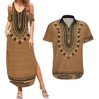 Brown African Dashiki With Fijian Tapa Pattern Couples Matching Summer Maxi Dress and Hawaiian Shirt LT14 Brown - Polynesian Pride