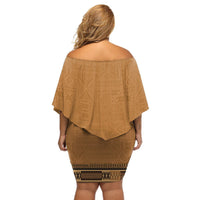 Brown African Dashiki With Fijian Tapa Pattern Off Shoulder Short Dress LT14 - Polynesian Pride