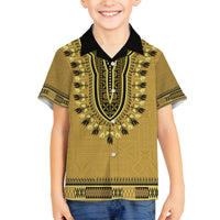 Gold African Dashiki With Fijian Tapa Pattern Family Matching Tank Maxi Dress and Hawaiian Shirt LT14 Son's Shirt Gold - Polynesian Pride