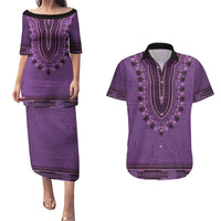 Purple African Dashiki With Fijian Tapa Pattern Couples Matching Puletasi and Hawaiian Shirt LT14 Purple - Polynesian Pride