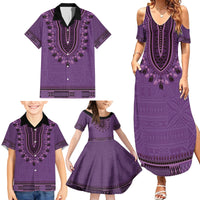 Purple African Dashiki With Fijian Tapa Pattern Family Matching Summer Maxi Dress and Hawaiian Shirt LT14 - Polynesian Pride