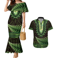 Lime Green African Dashiki With Aotearoa Maori Couples Matching Mermaid Dress and Hawaiian Shirt Paua Shell Mix Silver Fern LT14 Lime Green - Polynesian Pride