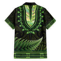 Lime Green African Dashiki With Aotearoa Maori Family Matching Long Sleeve Bodycon Dress and Hawaiian Shirt Paua Shell Mix Silver Fern LT14 - Polynesian Pride