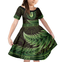 Lime Green African Dashiki With Aotearoa Maori Family Matching Mermaid Dress and Hawaiian Shirt Paua Shell Mix Silver Fern LT14 Daughter's Dress Lime Green - Polynesian Pride