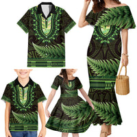 Lime Green African Dashiki With Aotearoa Maori Family Matching Mermaid Dress and Hawaiian Shirt Paua Shell Mix Silver Fern LT14 - Polynesian Pride