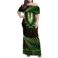 Lime Green African Dashiki With Aotearoa Maori Family Matching Off Shoulder Maxi Dress and Hawaiian Shirt Paua Shell Mix Silver Fern LT14 Mom's Dress Lime Green - Polynesian Pride