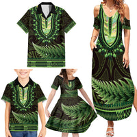 Lime Green African Dashiki With Aotearoa Maori Family Matching Summer Maxi Dress and Hawaiian Shirt Paua Shell Mix Silver Fern LT14 - Polynesian Pride