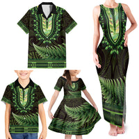 Lime Green African Dashiki With Aotearoa Maori Family Matching Tank Maxi Dress and Hawaiian Shirt Paua Shell Mix Silver Fern LT14 - Polynesian Pride