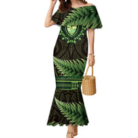 Lime Green African Dashiki With Aotearoa Maori Mermaid Dress Paua Shell Mix Silver Fern LT14 Women Lime Green - Polynesian Pride