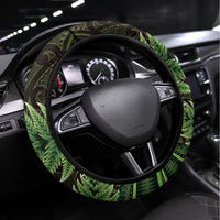 Lime Green African Dashiki With Aotearoa Maori Steering Wheel Cover Paua Shell Mix Silver Fern