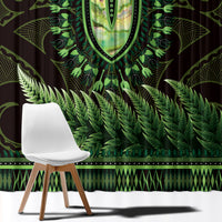 Lime Green African Dashiki With Aotearoa Maori Window Curtain Paua Shell Mix Silver Fern