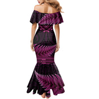 Pink African Dashiki With Aotearoa Maori Family Matching Mermaid Dress and Hawaiian Shirt Paua Shell Mix Silver Fern LT14 - Polynesian Pride