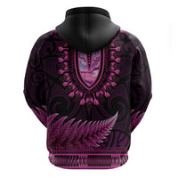 Pink African Dashiki With Aotearoa Maori Zip Hoodie Paua Shell Mix Silver Fern LT14 - Polynesian Pride