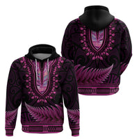 Pink African Dashiki With Aotearoa Maori Zip Hoodie Paua Shell Mix Silver Fern LT14 - Polynesian Pride