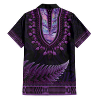Purple African Dashiki With Aotearoa Maori Family Matching Long Sleeve Bodycon Dress and Hawaiian Shirt Paua Shell Mix Silver Fern LT14 - Polynesian Pride