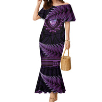 Purple African Dashiki With Aotearoa Maori Family Matching Mermaid Dress and Hawaiian Shirt Paua Shell Mix Silver Fern LT14 Mom's Dress Purple - Polynesian Pride