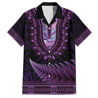 Purple African Dashiki With Aotearoa Maori Family Matching Puletasi and Hawaiian Shirt Paua Shell Mix Silver Fern LT14 Dad's Shirt - Short Sleeve Purple - Polynesian Pride