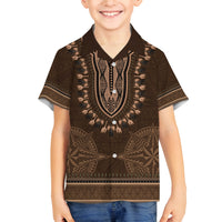 Brown African Dashiki With Tonga Ngatu Pattern Family Matching Off The Shoulder Long Sleeve Dress and Hawaiian Shirt