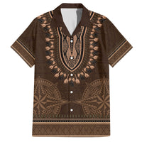 Brown African Dashiki With Tonga Ngatu Pattern Family Matching Puletasi and Hawaiian Shirt