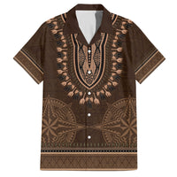 Brown African Dashiki With Tonga Ngatu Pattern Family Matching Tank Maxi Dress and Hawaiian Shirt