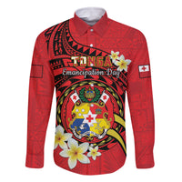 Personalised Tonga Emancipation Day Family Matching Mermaid Dress and Hawaiian Shirt Tongan Ngatu Pattern - Red Version