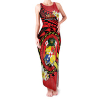 Personalised Tonga Emancipation Day Family Matching Tank Maxi Dress and Hawaiian Shirt Tongan Ngatu Pattern - Red Version