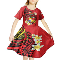 Personalised Tonga Emancipation Day Kid Short Sleeve Dress Tongan Ngatu Pattern - Red Version
