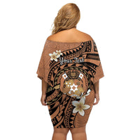 Personalised Tonga Emancipation Day Off Shoulder Short Dress Tongan Ngatu Pattern - Brown Version LT14 - Polynesian Pride