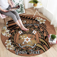 Personalised Tonga Emancipation Day Round Carpet Tongan Ngatu Pattern - Brown Version LT14 - Polynesian Pride