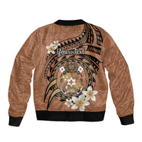 Personalised Tonga Emancipation Day Sleeve Zip Bomber Jacket Tongan Ngatu Pattern - Brown Version